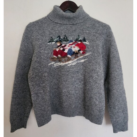 Vintage Womens Rare Lauren Ralph Lauren Lambswool Grey Med P Sled Scene Sweater - Picture 7 of 16